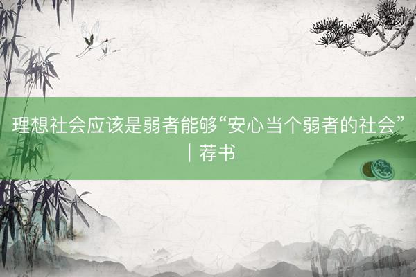 理想社会应该是弱者能够“安心当个弱者的社会”｜荐书