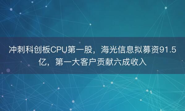 冲刺科创板CPU第一股，海光信息拟募资91.5亿，第一大客户贡献六成收入
