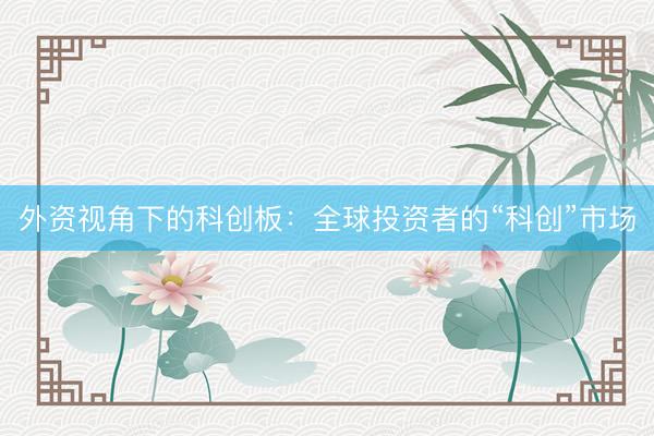 外资视角下的科创板：全球投资者的“科创”市场