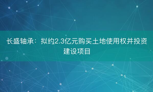 长盛轴承:拟约2.3亿元购买土地使用权并投资建设项目