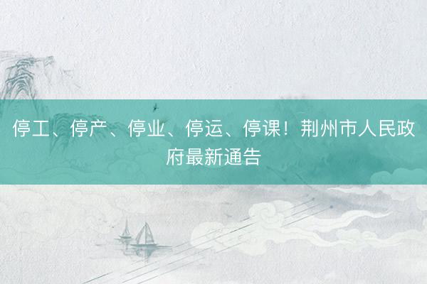 停工、停产、停业、停运、停课！荆州市人民政府最新通告