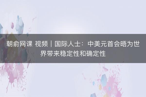 朝俞网课 视频｜国际人士：中美元首会晤为世界带来稳定性和确定性