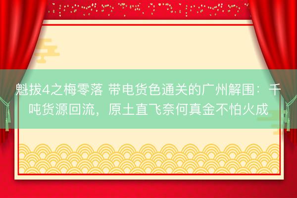 魁拔4之梅零落 带电货色通关的广州解围：千吨货源回流，原土直飞奈何真金不怕火成