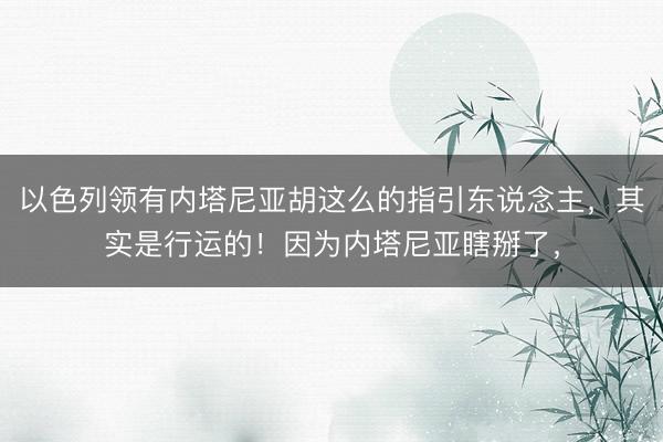 以色列领有内塔尼亚胡这么的指引东说念主,其实是行运的!因为内塔尼亚瞎掰了,