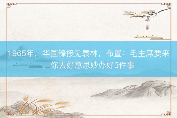 1965年，华国锋接见袁林，布置：毛主席要来，你去好意思妙办好3件事